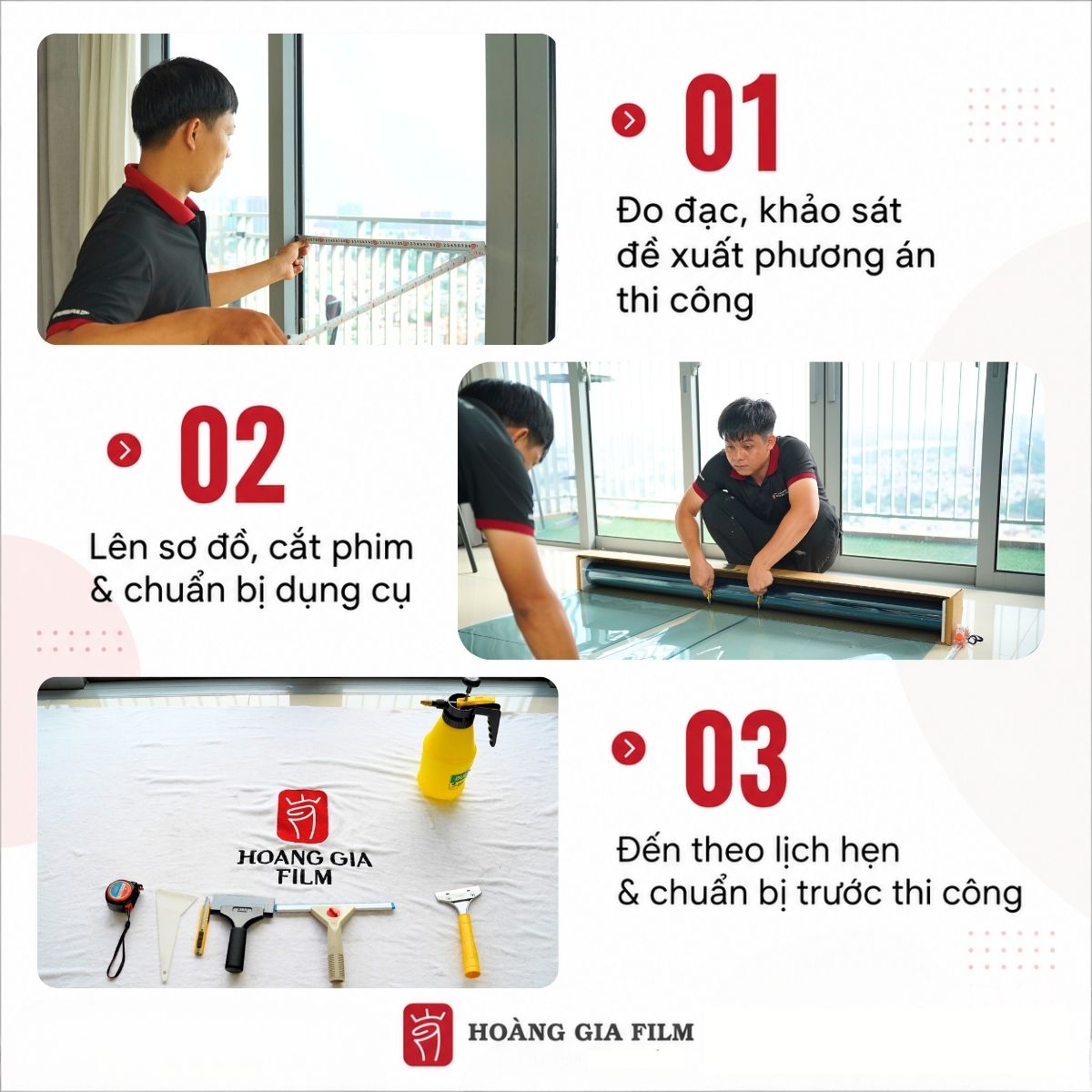 Quy trình dán phim cách nhiệt nhà kính bước 1 đến 3