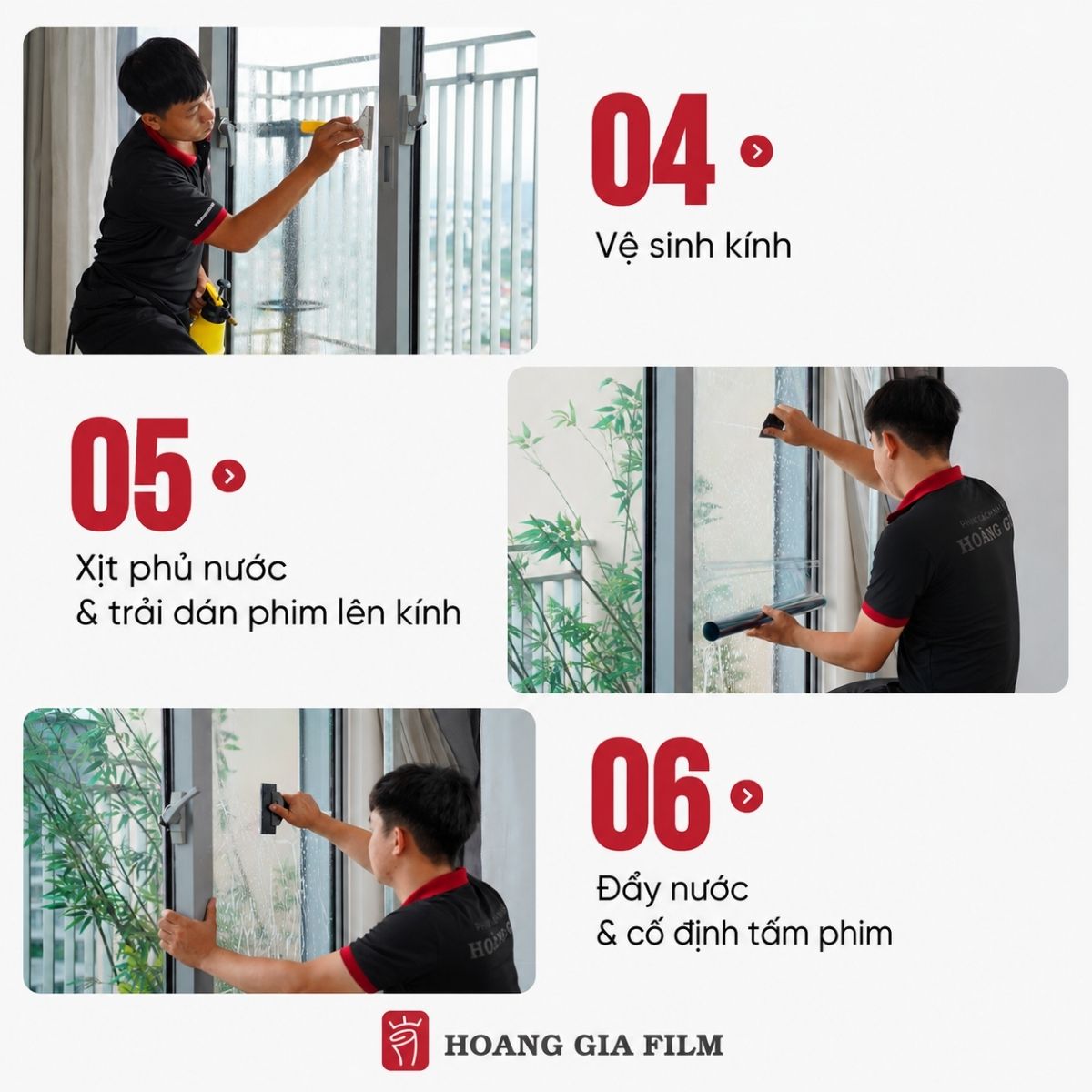 Quy trình dán phim cách nhiệt nhà kính bước 4 đến 6
