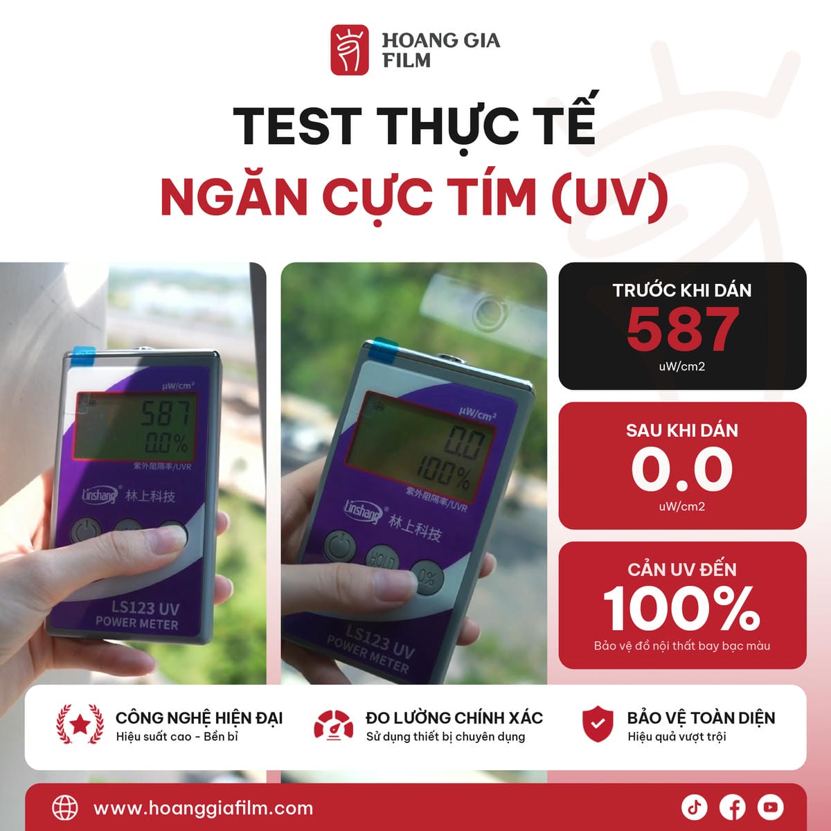Test thực tế ngăn cực tím UV phim cách nhiệt